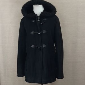 Sonoma Faux Fur Lined Suede Hooded Coat Warm Sz M